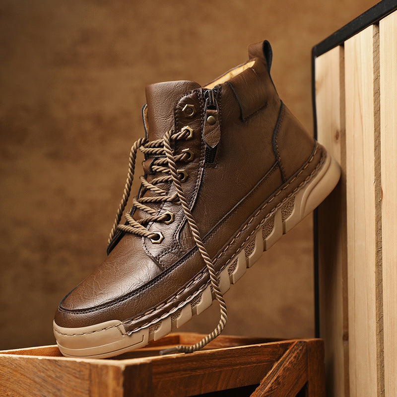 Autumn and Winter Outdoor Casual Men's Plus Size Martin Boots Fashion Trendy Versatile Thick Sole Mid-Cut Boots
