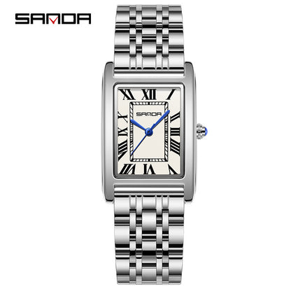 SANDA New Couple Watches Square Waterproof Quartz Watches Minimalist Three-Hand Roman Dial Men's and Women's Wristwatches