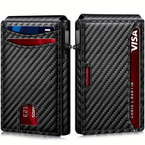 Carbon fiber patterned men's wallet wallet two fold flip card box anti-theft brush wallet magnetic suction side push card bag