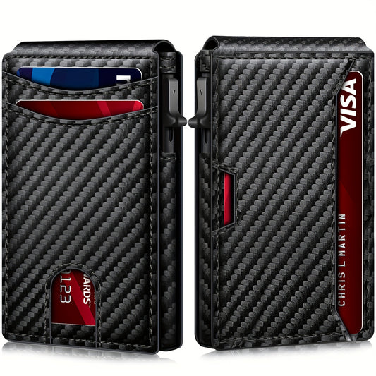 Carbon fiber patterned men's wallet wallet two fold flip card box anti-theft brush wallet magnetic suction side push card bag