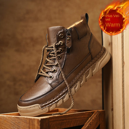 Autumn and Winter Outdoor Casual Men's Plus Size Martin Boots Fashion Trendy Versatile Thick Sole Mid-Cut Boots
