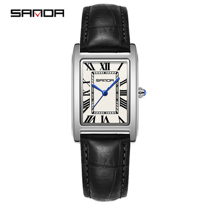 SANDA New Couple Watches Square Waterproof Quartz Watches Minimalist Three-Hand Roman Dial Men's and Women's Wristwatches
