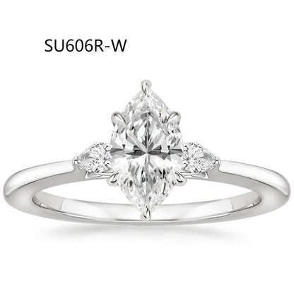 Fashion Luxury Three-Stone Diamond Ring 1 Carat Wedding Ring S925 Sterling Silver Plated 18K Gold Lab-Grown Diamond Ring for Women