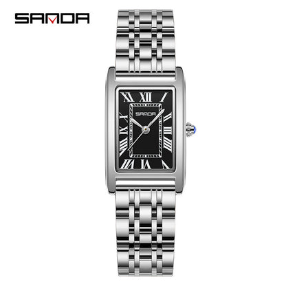 SANDA New Couple Watches Square Waterproof Quartz Watches Minimalist Three-Hand Roman Dial Men's and Women's Wristwatches