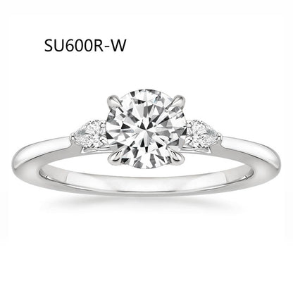 Fashion Luxury Three-Stone Diamond Ring 1 Carat Wedding Ring S925 Sterling Silver Plated 18K Gold Lab-Grown Diamond Ring for Women
