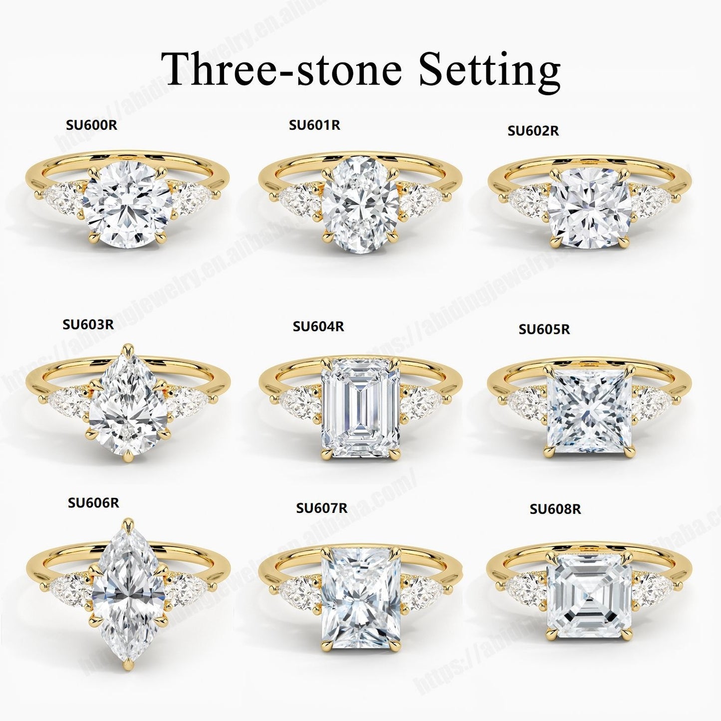 Fashion Luxury Three-Stone Diamond Ring 1 Carat Wedding Ring S925 Sterling Silver Plated 18K Gold Lab-Grown Diamond Ring for Women