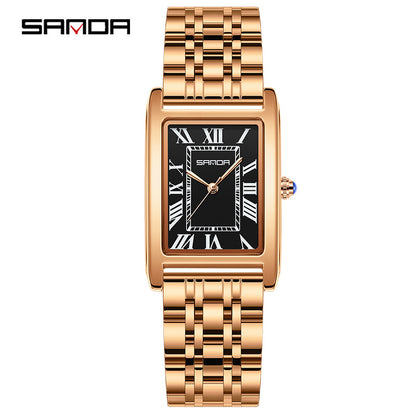SANDA New Couple Watches Square Waterproof Quartz Watches Minimalist Three-Hand Roman Dial Men's and Women's Wristwatches