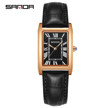 SANDA New Couple Watches Square Waterproof Quartz Watches Minimalist Three-Hand Roman Dial Men's and Women's Wristwatches
