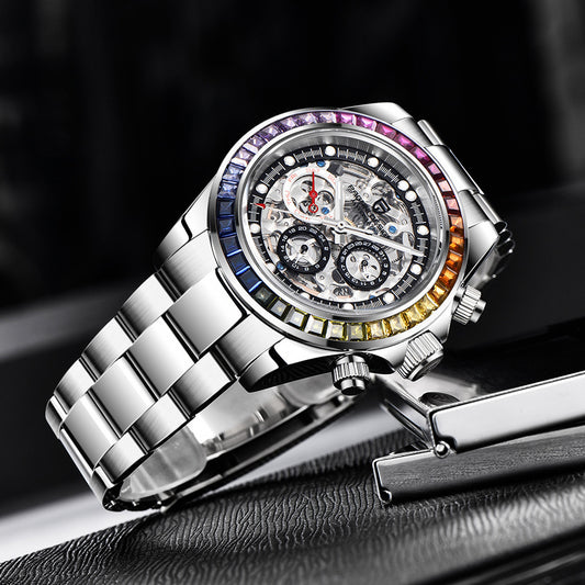 Paganidesign Men's Multifunction Automatic Mechanical Watch with Open Movement and Stainless Steel Case 1653